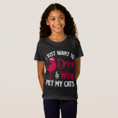 私はワインを飲んで猫サンタを飼いたい Tシャツ (正面フル)