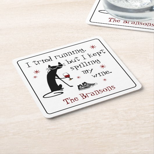 私はワインランニングの引用文をおもしろい試した スクエアペーパーコースター (アングル)