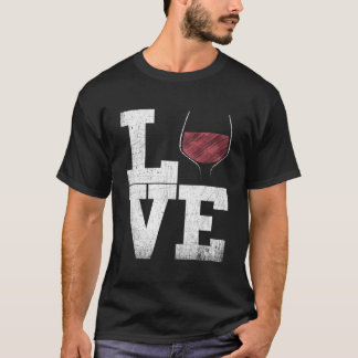 私はワインレッドワイングラスハートが大好き – ワインドリンカーディ Tシャツ