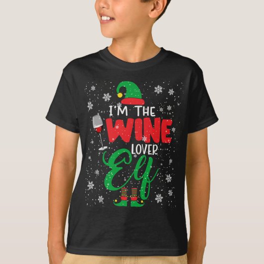 私はワイン愛好家の小妖精や小人クリスマス小妖精や小人飲みワイン Tシャツ (正面)