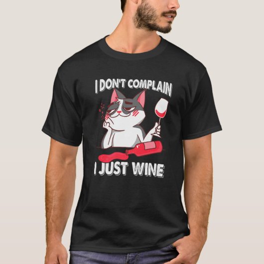 私はワイン猫のチラチラと文句を言わない Tシャツ (正面)