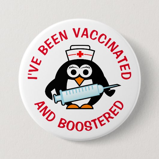 私はワクチン接種と予防接種の強化を受けている 缶バッジ (正面)