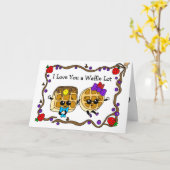 私はワッフルのロットあなたを愛する、ハッピーバレンタインデー カード (黄色い花)