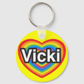 私はヴィッキーが大好き。私はあなたを愛しているヴィッキー。ハート キーホルダー (正面)