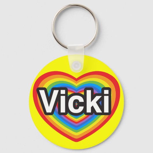 私はヴィッキーが大好き。私はあなたを愛しているヴィッキー。ハート キーホルダー (正面)