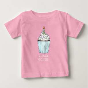私は一ベビー初のお誕生日ケーキカップケーキキャンドル ベビーTシャツ