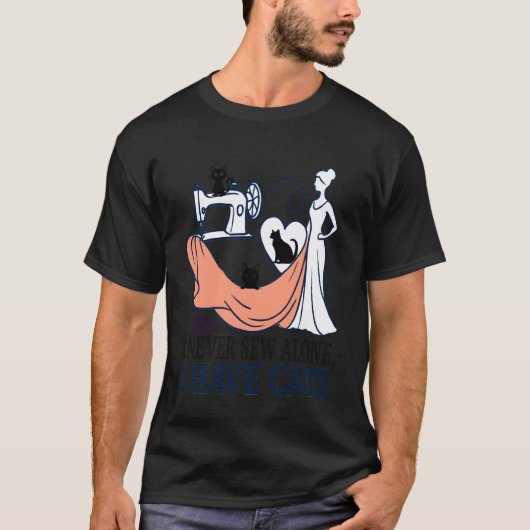 私は一人で縊わない 面白い猫好きのソーイングデザイン Tシャツ (正面)