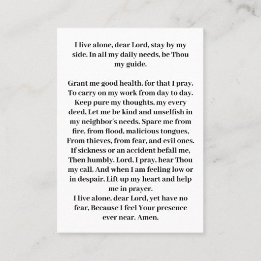 私は一人暮らし祈りの言葉 名刺 (裏面)