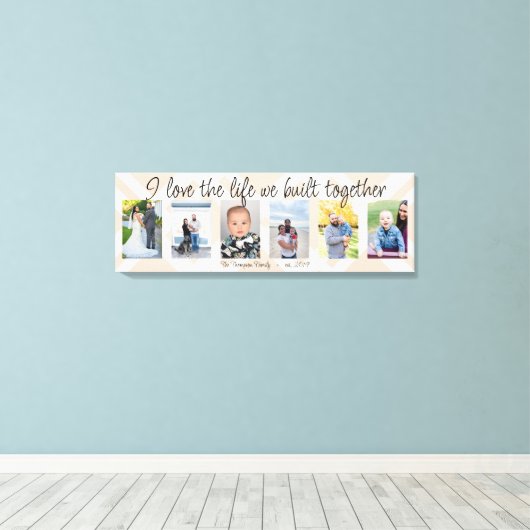 私は一緒に構築された人生を愛する6つの写真の格子柄 キャンバスプリント (インサイチュ (ウッドフロア))
