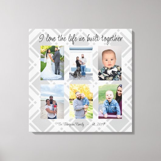 私は一緒に構築された人生を愛する6つの写真の格子柄 キャンバスプリント (正面)