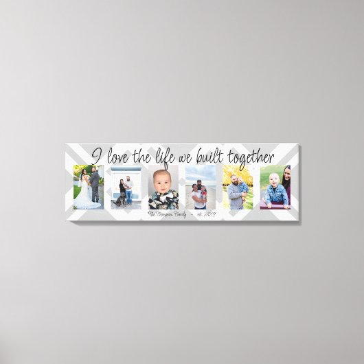 私は一緒に構築された人生を愛する6つの写真の格子柄 キャンバスプリント (正面)