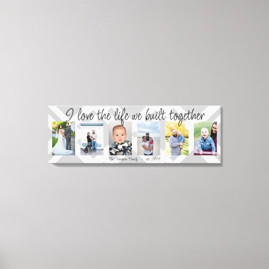 私は一緒に構築された人生を愛する6つの写真の格子柄 キャンバスプリント (正面)