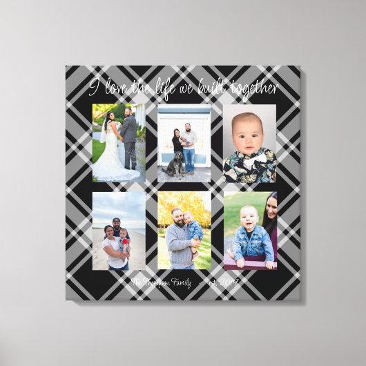 私は一緒に構築された人生を愛する6つの写真の格子柄 キャンバスプリント (正面)