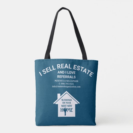 私は不動産実在愛紹介ティール（緑がかった色）不動産仲介業者 トートバッグ (裏面)