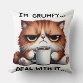 私は不機嫌だ、猫を扱う クッション (正面)