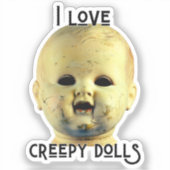 私は不気味な人形が大好き – 人形の頭 シール (正面)