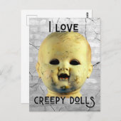 私は不気味な人形が大好き – 人形の頭 ポストカード (正面/裏面)