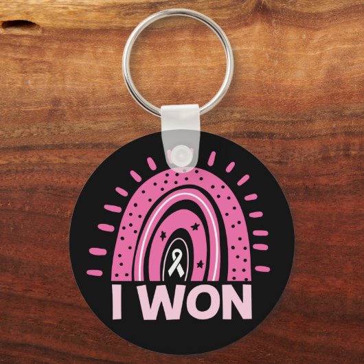 私は乳がん生存者ピンク色の虹を獲得した キーホルダー (正面)