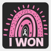 私は乳がん生存者ピンク色の虹を獲得した スクエアシール (正面)