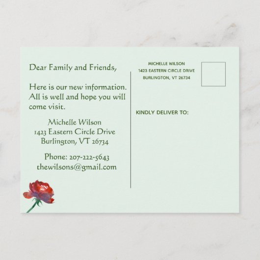 私は予算ユーカリの緑のフローラ移動を移動 案内ポストカード (裏面)