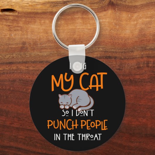 私は人の喉を突かないように猫を抱き締める キーホルダー (正面)