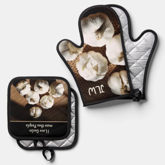 私は人よりもニンニクが大好きおもしろい料理 鍋つかみ&鍋敷きセット (正面/裏面)