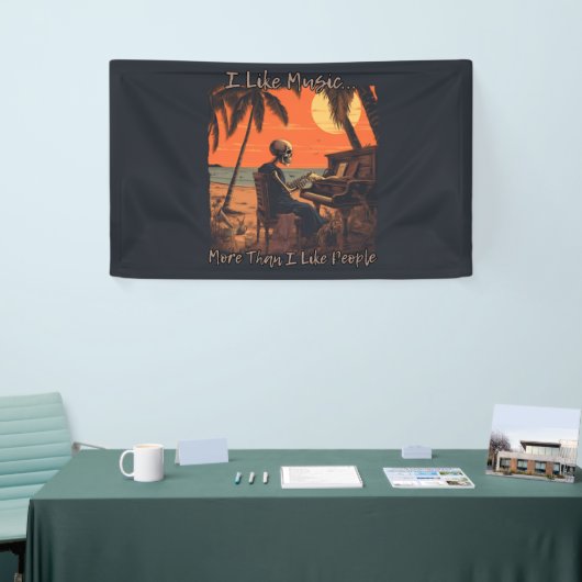 私は人よりも音楽が好き、スカルデザイン夕日 横断幕 (トレードショー)