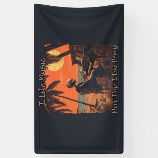 私は人よりも音楽が好き、スカルデザイン夕日 横断幕 (縦)