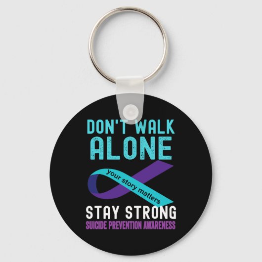 私は人を愛するティール(緑がかった色)紫の自殺防止戦争 キーホルダー (正面)