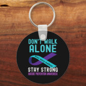 私は人を愛するティール(緑がかった色)紫の自殺防止戦争 キーホルダー (裏面)