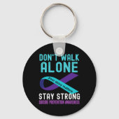 私は人を愛するティール(緑がかった色)紫の自殺防止戦争 キーホルダー (裏面)