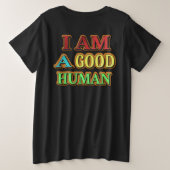 「私は人間がいい」かわいいデザイン。買今 プラスサイズTシャツ (デザイン裏面)