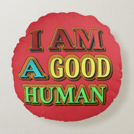 「私は人間がいい」かわいいデザイン。買今 ラウンドクッション