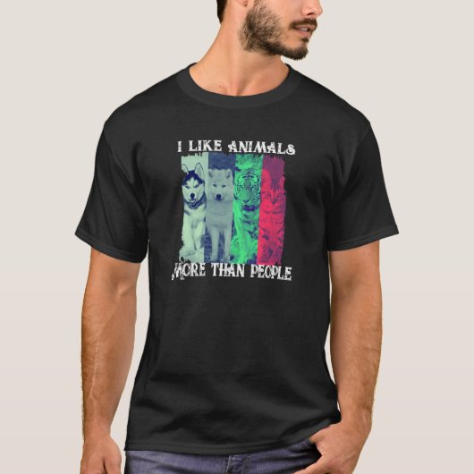 私は人間よりも動物が好グランジスタイル Tシャツ (正面)