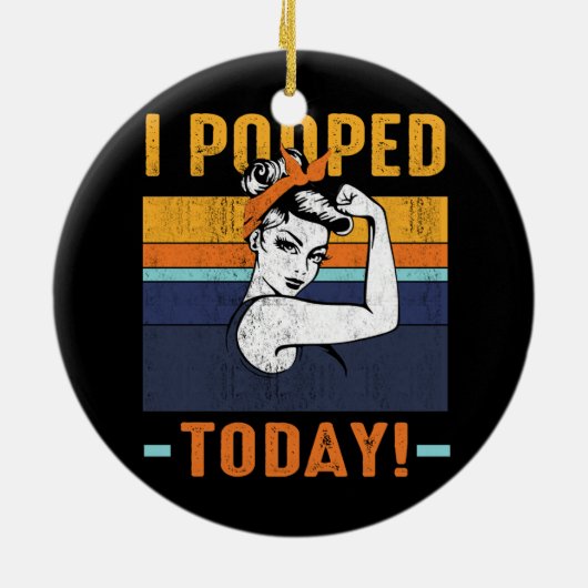 私は今日のレトロロージーおもしろいユーモア強い女 セラミックオーナメント (裏面)