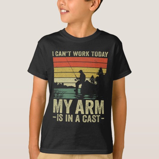 私は今日は仕事ができない私の腕はキャスト魚釣り脂肪の中にある Tシャツ (正面)