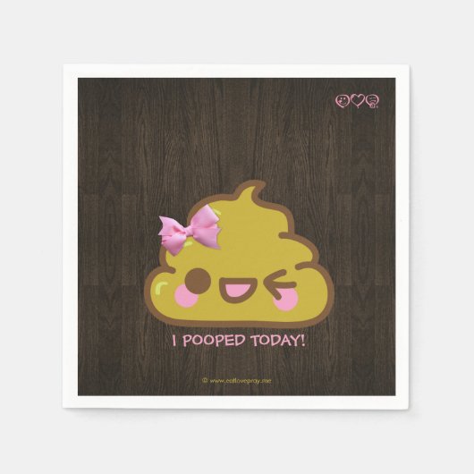 私は今日は疲れた！ピンクボウ付き可愛いウンチ スタンダードカクテルナプキン (正面)