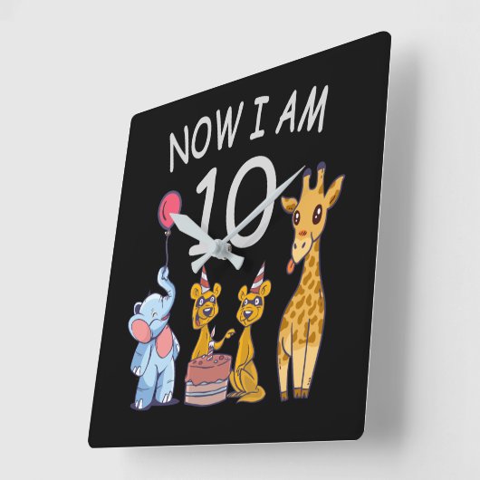 私は今、動物園で10歳の誕生日です スクエア壁時計 (傾斜)