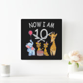 私は今、動物園で10歳の誕生日です スクエア壁時計 (ホーム)