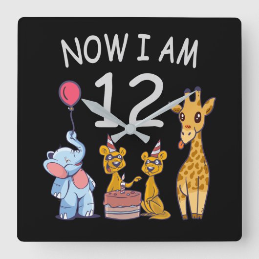 私は今、動物園で12歳の誕生日です スクエア壁時計 (正面)