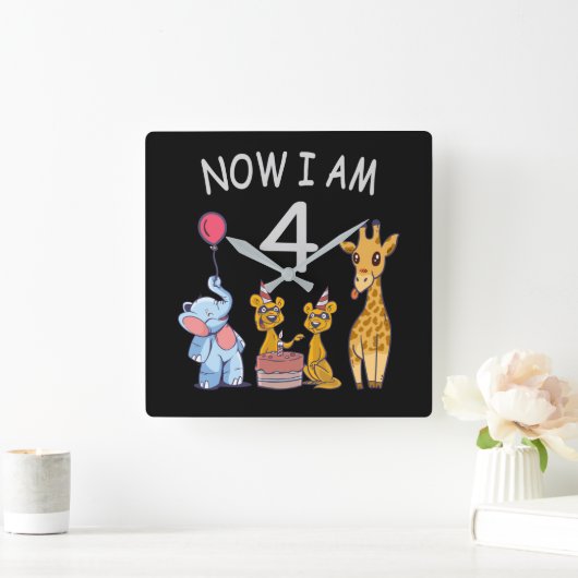 私は今、動物園で4歳の4歳の誕生日です スクエア壁時計 (ホーム)