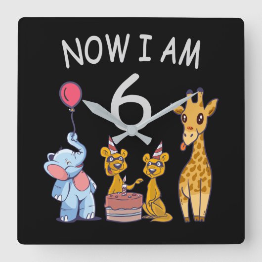私は今、6歳の誕生日です スクエア壁時計 (正面)