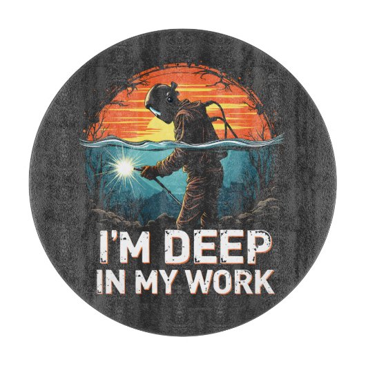 私は仕事の深いシーウェルダージョブサンセットレトロ カッティングボード (正面)