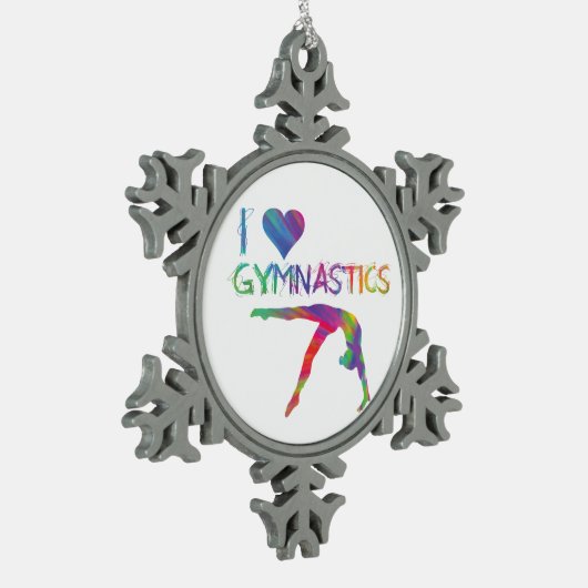 私は体操のピューターの雪片のオーナメントを愛します スノーフレークピューターオーナメント (左)