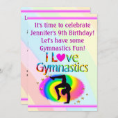 私は体操パーソナライズされたの虹の招待状が大好き 招待状 (正面/裏面)