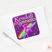私は体操パープルパーソナライズされたステッカーが大好き スクエアシール (封筒)