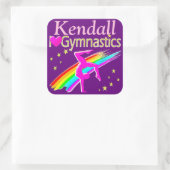 私は体操パープルパーソナライズされたステッカーが大好き スクエアシール (バッグ)