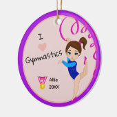 私は体操小さな女の子名クリスマスが大好き セラミックオーナメント (左)