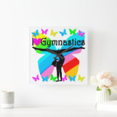 私は体操素晴らしバタフライデザインが大好き スクエア壁時計 (ホーム)