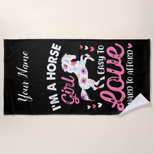 私は余裕を持って懸命を愛する馬の少女簡単 ビーチタオル (正面)